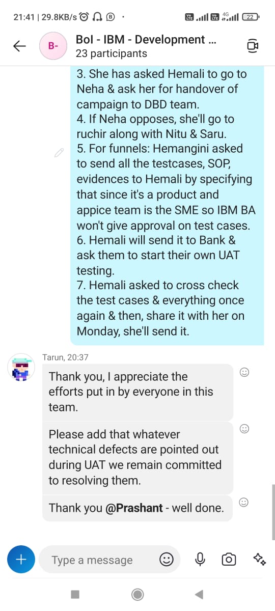 Appreciation Message